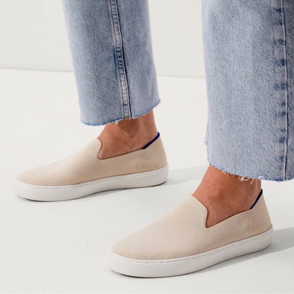 Rothy’s Slip On Sneakers Knit Upper Sand Cream Color Size 9.5 Women’s Comfort